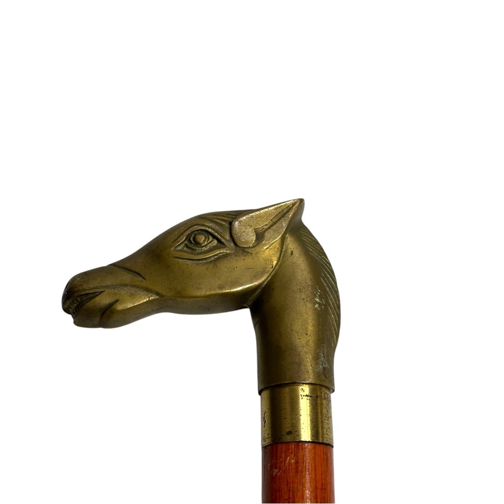 Vtg French Brass Horse Head Handle Walking Stick Cane 3 Section Wood Shaft 34” - Picture 6 of 12